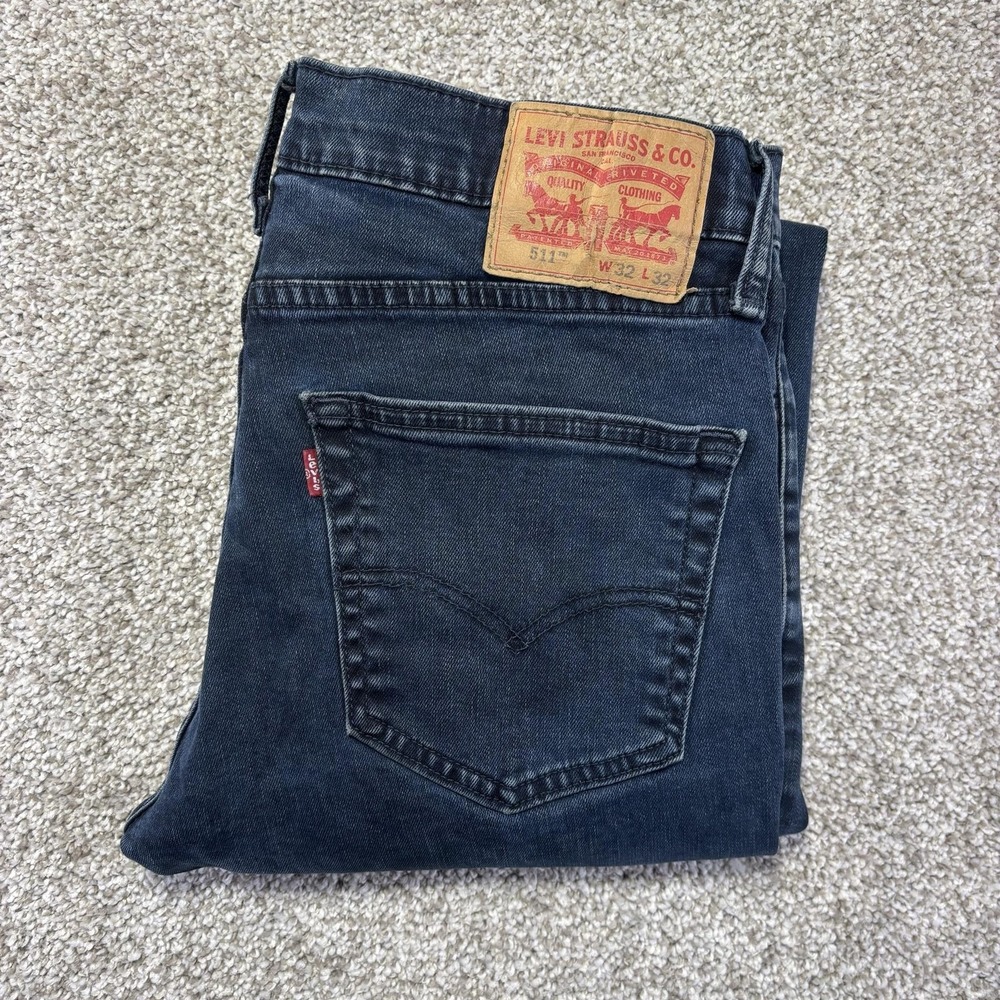 Levis 511 Slim Jeans Mens 32x32 Blue Dark Wash Tapered Stretch Denim Pants